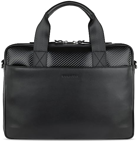 bugatti Comet Leder Aktentasche für Damen und Herren mit 13 Laptopfach, schwarz