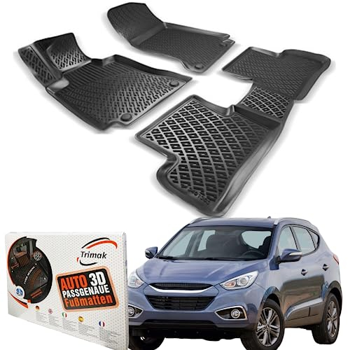 Trimak Passgenau 3D Fussmatten Auto Kompatibel mit Hyundai ix35 2009-2015 Auto Zubehör 1. und 2. Reihe Gummimatten Autos TPE Allwetter Geruchlos rutschfest Vorne & Hinten Schwarz