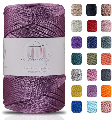 Makromecity makramégarn 2 mm x 230 m, premium polyester, makramérep, polypropen, garn för hantverk, hemdekorationer, bordstabletter, axelväska, handväska, löpare, nappkedja, 20 färger (plommon)