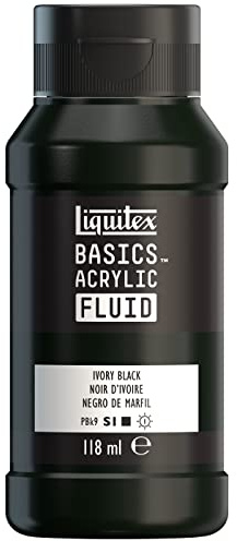 Liquitex 8870416 Basics Fluid Acrylfarbe mit fließender Konsiszenz, schnell trocknend, lichtecht, wasserfest, auf Wasserbasis, 118ml Flasche - Elfenbeinschwarz