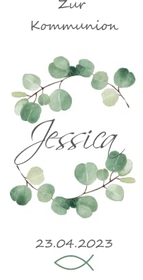 Kerzensticker TAUFE, KOMMUNION, KONFIRMATION, HOCHZEIT - EUKALYPTUS auf Transferfolie, Kerzen-Tatoofolie, Kerzenfolie, Wasserschiebefolie für Taufkerzen und Kommunionkerzen