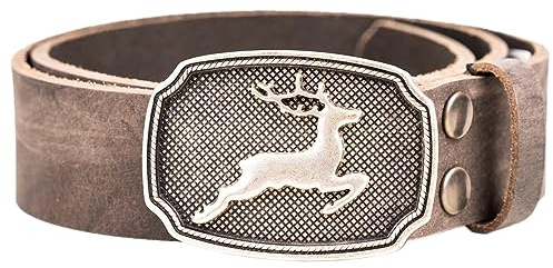 Goldschmidt Trachten Trachtengürtel Benno 40mm breit | Echtleder-Gürtel Made in Germany | Gürtelschnalle mit Hirsch | Für Lederhosen (80)
