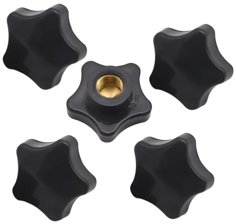 SYDARSYN M6 stjärnknappar, räfflor med invändig gänga, svart plasthandtag, klämknappar, handtag, mutter M6 (5 stycken)