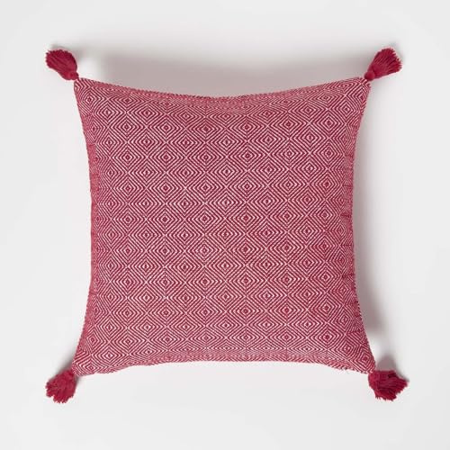 Homescapes Dekokissen Malda rot-orange Gemustert, Sofa-Kissen 45x45 cm, Quasten-Kissen mit Füllung