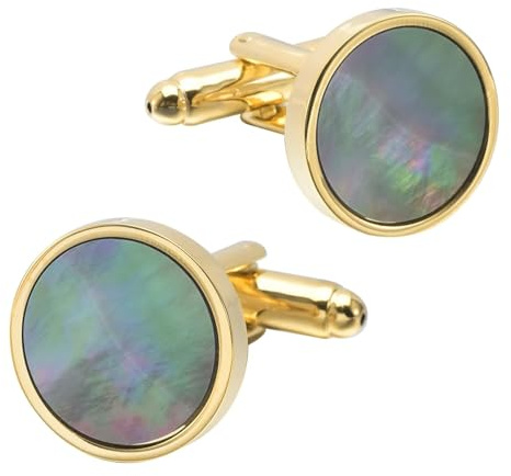 Dsnyu Manchettenknoepfe Gold, Manschettenknöpfe Herren Hochzeit Abalone-Muschel Eingelegt Schmuck für Hemd mit Geschenkbox