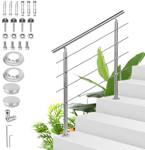 Sonnewelt Edelstahl Handlauf Geländer - Treppengeländer 120cm mit 4 Querstäben für innen und außen, Hochwertiges Eingangsgeländer für Balkon, Treppe und Brüstung