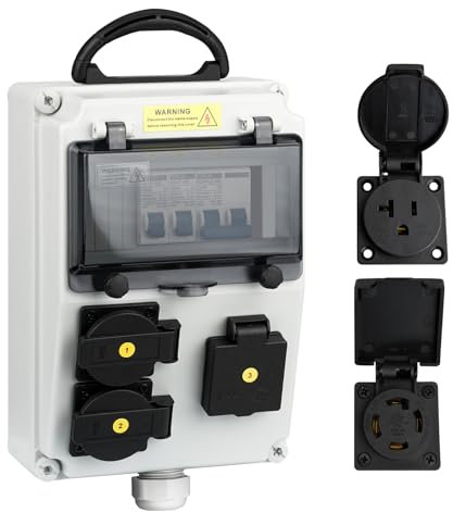 Electrical Outlet Box, Breaker Electrical Box, with IP44 NEMA L14-30 & NEMA 5-20 Power Outlet Box, Dustproof and Splash Proof Electrical Box, Suitable for Workshops, Workbenches, Construction Sites