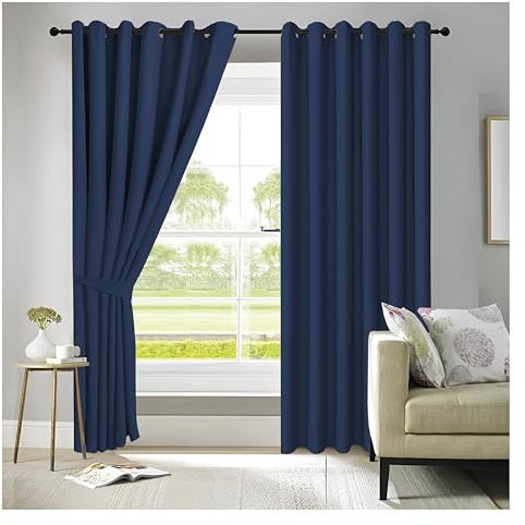APEX FURNISHINGS Navy Blackout Curtains for Bedroom 54 Inch Drop Thermal Insulated Eyelet Curtains & Drapes for Window Treatment & Living Room, 2 Panels (46x54 Inches)