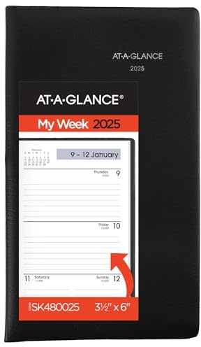 AT-A-GLANCE 2025 Planner, Weekly, 3-1/2 x 6, Pocket Size, Open Scheduling, DayMinder, Black (SK480025)