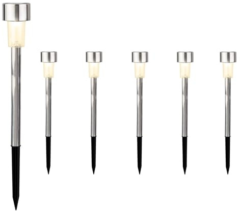 Lumineo LED Solarleuchte 24cm Edelstahl/Kunststoff Dauerbetrieb 6h Warmweiß 6er Set - Solar Gartenleuchte Solarstecker Stableuchte - für Außen Garten Balkonkasten - Solarlampen & Gartenbeleuchtung