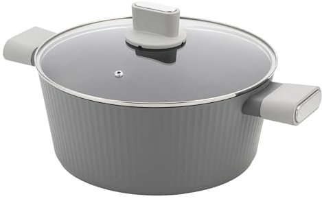FLORINA Faitout en aluminium Serrano 6,1 l 28 cm I Casseroles avec poignées Soft-Touch I Casserole légère et durable I Revêtement antiadhésif I Structure striée | Casserole au design élégant