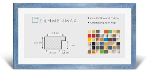 RahmenMax Morena Bilderrahmen Posterrahmen 20x60 cm Hellblau Gewischt 60x20 cm mit weisser Rückwand und Antireflex Acrylglas