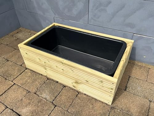 Woodshedltd Wooden Raised Small Pond Wildlife Water Feature Garden 75.5x45x24cm 40L Solid Tub Liner (Decking With Grooves)