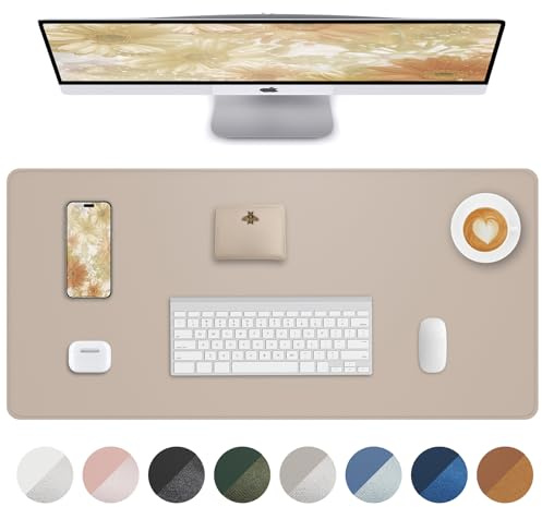 Leather Desk Pad Protector, Mouse Pad, Office Desk Mat, Non-Slip PU Leather Desk Blotter, Laptop Desk Pad, Waterproof Desk Writing Pad for Office and Home (Beige, 31.5 x 15.7)
