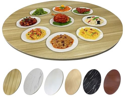 Grand plateau de service rond en bois de noyer pivotant à 360° Ø 60 cm Robuste et lisse pour cuisine hôtel Plateau de service avec roulements pivotants