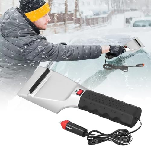 Eznaobo Grattoir à glace électrique USB 12 V pour pare-brise de voiture, dégivreur de pare-brise avec poignée antidérapante, pelle à neige chauffante automatique (A)