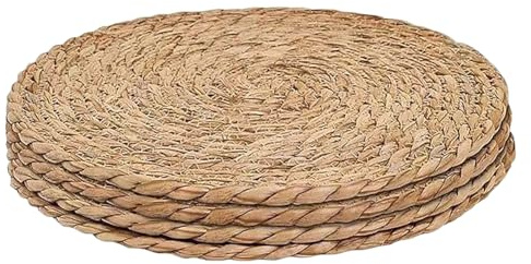 FSSTUD 4 tovagliette rotonde intrecciate in vimini rustico, in stile bohémien, tovagliette in rattan naturale, per tavolo da pranzo, 24 cm
