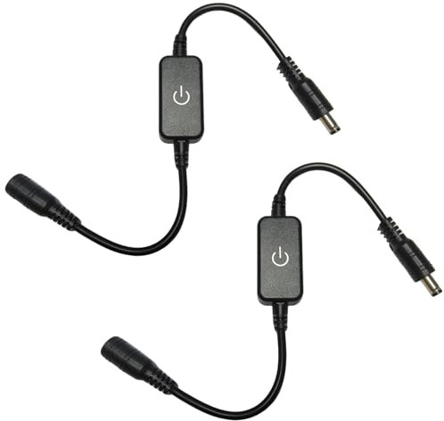 iNextStation Touch Inline Dimmer for LED Strip Light 2835 5050, 0-100% Dimmer Switch for DC 12V-24V LED Strip Lights (Not for RGB), 5.5mm x 2.1mm Male to Female Connectors Cable(2 Packs)