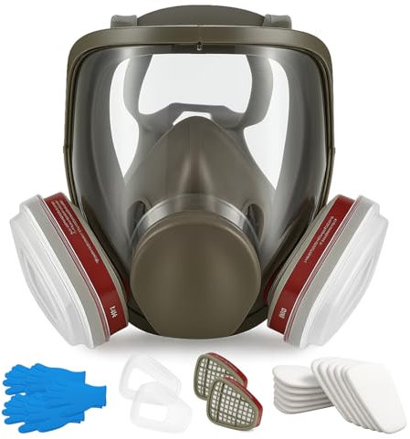 GROWNEER Reusable Full Face Cover Full Face Respirator with Filters for Building Spray Painting Sanding Chemical Work Fine Gas Dust