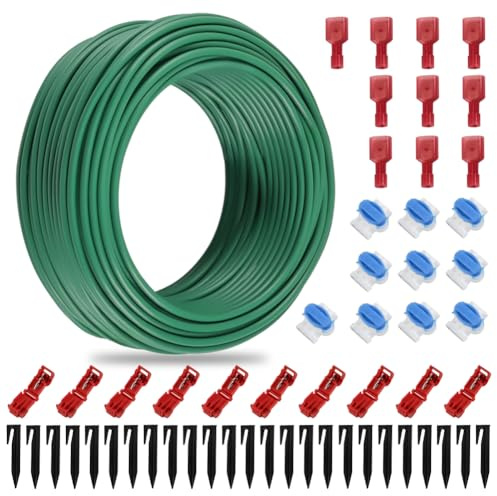 ASOFTY Cable Robot Tondeuse avec Piquets de Terre, Connecteurs de câble et Bornes de Connexion, Ø 2,7 mm Tondeuse Gazon Fil Périphérique Universel, Kit de Accessoires pour Robots Tondeuses (25M)