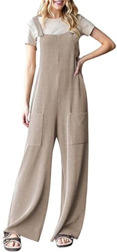 Jumpsuit Damen, Elegant Latzhose Damen Lang Sommer Ärmellos Einteiler Kuschelig Overall Lange Baggy Playsuit Romper Sport Arbeitslatzhose Leichte Sommerhose Mit Träger Casual Musselin Jumpsuit Damen