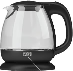 Bollitore in vetro piccolo, 1 l, con filtro anticalcare I By Life, bollitore senza BPA, in vetro da 1 litro, piccolo bollitore da campeggio, da viaggio, mini bollitore da viaggio