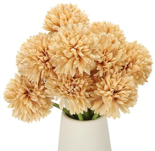 sourcing map 12 Pcs Artificial Chrysanthemums Fake Flowers, Faux Silk Artificial Flowers for Outdoors Indoor Wedding Table Centerpiece Home Decor, Champagne