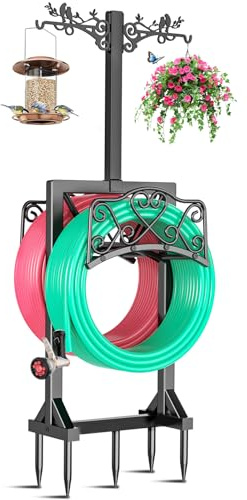 ODSNANIE Gartenschlauchhalter,160CM Doppelseitige Schlauchhalter fürGarten | Metall Schlauchständer Mit 5 Spikes,hält 45m Schlauch,Abnehmbarer Schlauchständer,Schwarz Für Außenbereich Hof Rasenplatz