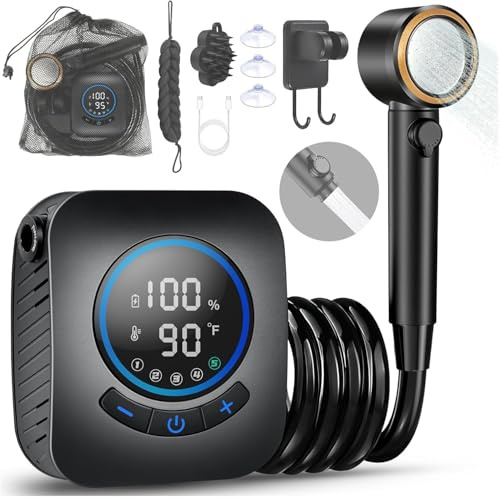 8000mAh Upgrade Portable Camping Shower with Digital Display & Temperature | Outdoor Electric Shower Rechargeable Pump for Camping, Hiking, Traveling, Beach, Pet Bath, RV Car Wash, Water Plant