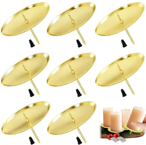 Bougeoirs Noël de l'Avent 6cm, Lot de 8 Bougeoir en Métal Doré, Support Bougie avec Pic de Stabilité pour Couronne de l'avent, Chandelier Décoratif pour Fêtes de Fin d'Année