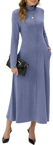 GRECERELLE Womens Maxi Dress Turtleneck Long Sleeve Fall Winter Elegant Casual Daily Work Date Lounge Stretchy Long Dresses for Ladies with Pockets