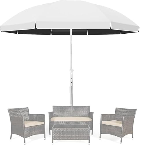Parasol d'extérieur réglable pour balcon, 2,6 m, parasol rond avec 8 baleines, parasol de jardin, parasol léger, parfait pour terrasse, piscine et plage (blanc)