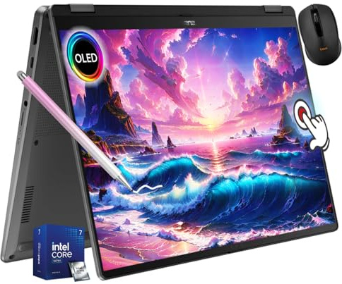 ASUS Vivobook Flip 14 OLED Touch Copilot+ Laptop, Intel EVO Core Ultra 7 256V, Wi-Fi 7, cerniera a 360°, Thunderbolt4, Win 11, con mouse wireless e penna stilo (16 GB di RAM | SSD da 1 TB)