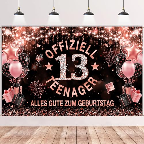 Tasoraor Deko 13. Geburtstag Banner Mädchen - 13. Geburtstagsdeko Offiziell Teenager Hintergrund 180 x 110 cm, Stoff Geburtstagsbanner für 13 Jahre Geburtstagsparty Dekoration
