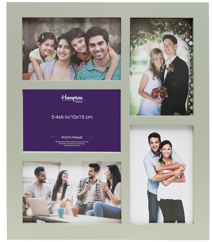 Hampton Frames, Multi Aperture Sage Green Photo Frame, 5 x 4x6 Rectangular, Acylic Front Freestanding or Wall Mount Display Multiple Pictures GAL5APSG