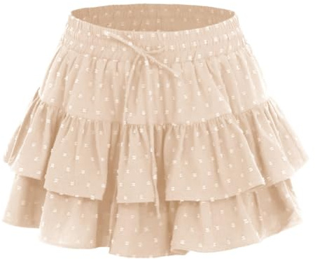 Kfnire Faldas Cortas Mujer Verano Cintura Alta y Elástica Falda Pantalon Mujer Adecuado para Viajes y Casual Diario (Beige, M)