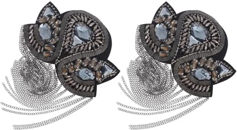Ipetboom 2Pcs Metal Tassel Shoulder Epaulettes with Rhinestones, Punk Beaded Fringe Brooch Pins for Jackets and Blazers, Vintage Metallic Performance Costume Accessories