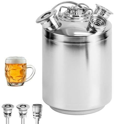 Hanured Barril de limpieza de cerveza, 10 L, 3 cabezales de limpieza con tapa, incluye A, S, G, barril de limpieza de cerveza de acero inoxidable, grifo de cerveza y limpiador de tuberías de cerveza