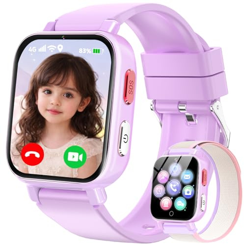 Ucani 4G Smartwatch für Kinder GPS, Kinder Watch Uhr Telefon mit Videoanruf und Voice Chat, WiFi, SOS, Schrittzähler, Wecker, Spiele, Kindergeschenke Armbanduhr Uhr für Mädchen Jungen ab 4 (Lila)