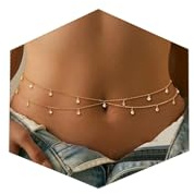 WATEFOER Gold Taille Kette für Damen 18K Vergoldet Bauchkette mit Zirkonia Verstellbar Wasserfest Sexy Bikini Ketten Sommer Körperketten Mode Strand Accessoires für Frauen