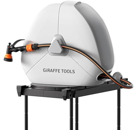 Giraffe Tools 25m Retractable Garden Hose Reel, Ground Mounted Hose Pipe with Automatic Rewind, 360° Swivel Base, Heavy Duty Water Hose Reel for Lawn, Patio & Concrete