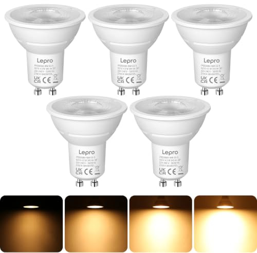 Lepro Bombilla LED GU10 Regulable 4.5W(Equivalente a 50W) 345lm 2700K 5PC | Blanca Cálida 2700K, Ángulo de Haz de 38°, Bajo Consumo, CRI＞80, Bombillas LED Sin Parpadeos para Iluminación de Interior