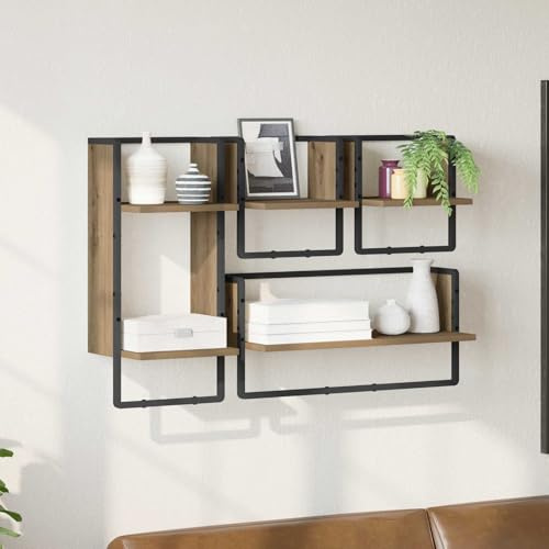 GeenYuu Vägghyllsats, 4 stycken artisanek, trämaterial 65 x 25 x 30 cm med metallram, platsbesparande och mångsidig för vardagsrum, sovrum, kontor, osynlig hållare för böcker, dekoration