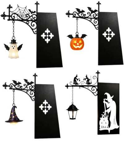 Bücherregallampe 23.5 * 25.5cm, Vintage Deko Buch Lampe Metall mit LED Licht, Halloween Deko Warme LED Bücherregal Lampe, Bookshelf Lantern Light Beleuchtung for Halloween Bookshelf Library (ABCD)