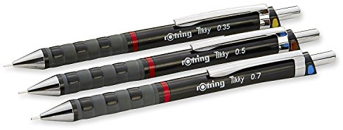 rOtring Tikky 3er Set mit Colourcode 0, 35/0, 5/0, 7 mm (mit 3 Dosen Ersatzminen HB)
