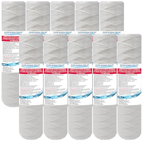 CARTUCCIA FILTRO FILO AVVOLTO 10 POLLICI MICRON 10 POLIPROPILENE SEDIMENTI SET 10 PEZZI