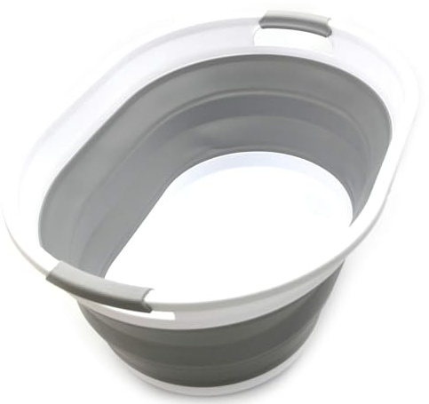 SAMMART 39L Collapsible Plastic Laundry Basket - Oval Tub/Basket - Foldable Storage Container/Organizer - Space Saving Laundry Hamper (Grau), Size : 61 x 45,5 x 27,3 cm