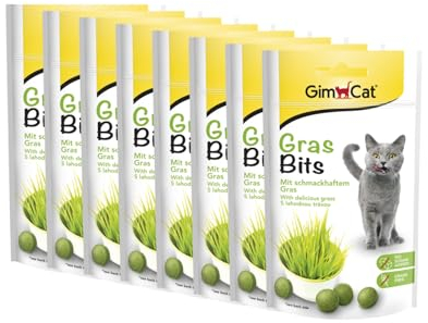 GimCat Gras Bits - Getreidefreier und vitaminreicher Katzensnack mit echtem Gras - 8er Pack (8 x 40 g)