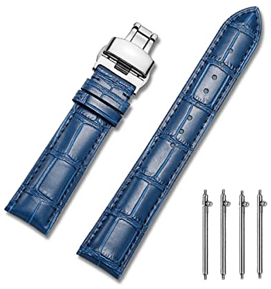 MUENShop Cinturini di Ricambio Vera Pelle Cinturino Barre Rapido Rilascio Fibbia Pieghevole Nero/Marrone/Blu 18mm 20mm 22mm 24mm per Uomo/Donna (Blu, 22mm)