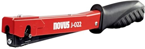 Novus Hammertacker J-022, Leichter Schlagtacker, Rutschfester Griff, Schnellladesystem für Feindrahtklammern 4-6 mm, Rot